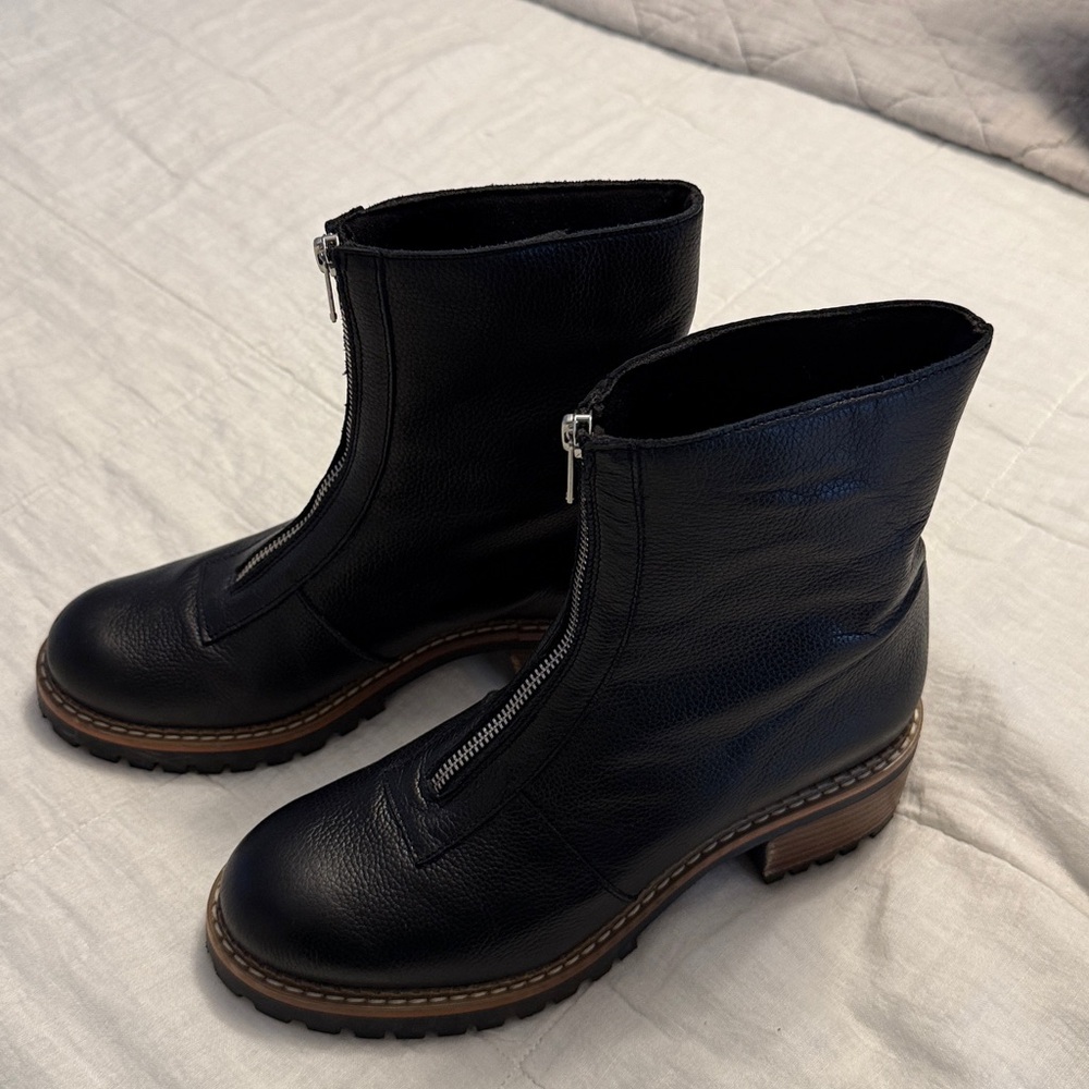 Black Ankle Booties with Silver Zipper & Contrasting Sole.